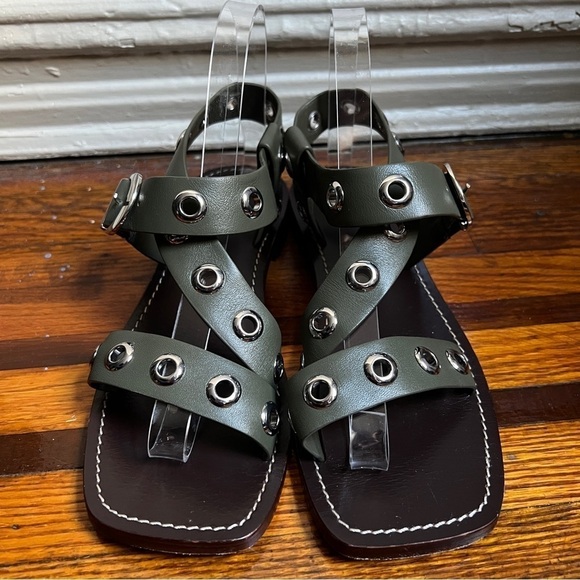 J.Crew Grommet cross-strap sandals in leather, olive size 7 - Picture 4 of 7